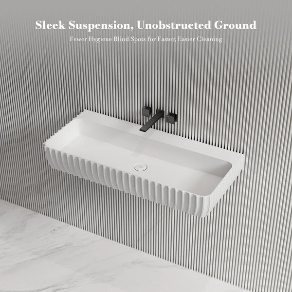 MoBlari MR-G8876-1 Solid Surface Rectangular Wall Mount Sink Fluted