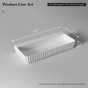 MoBlari MR-G8876-1 Solid Surface Rectangular Wall Mount Sink Fluted