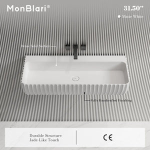 MoBlari MR-G8876-1 Solid Surface Rectangular Wall Mount Sink Fluted