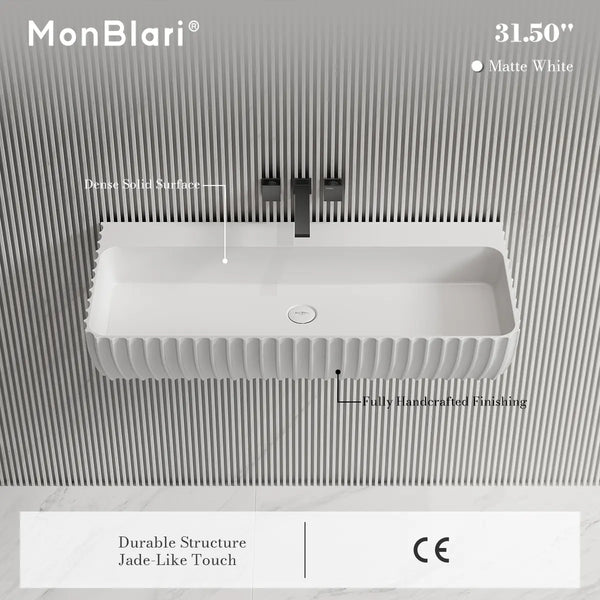 MoBlari MR-G8876-1 Solid Surface Rectangular Wall Mount Sink Fluted