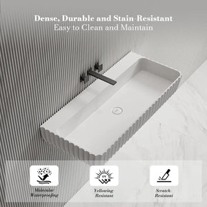 MoBlari MR-G8876-1 Solid Surface Rectangular Wall Mount Sink Fluted