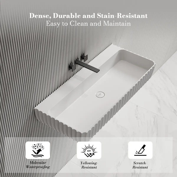 MoBlari MR-G8876-1 Solid Surface Rectangular Wall Mount Sink Fluted