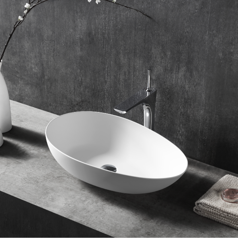 MonBlari Solid Surface Vessel Bowl Sink Bathroom Sink-XA-A75 Side Top View Close-up