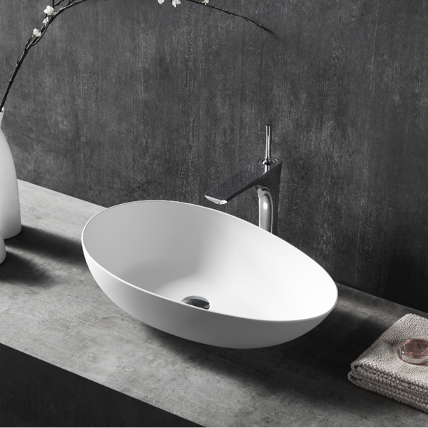 MonBlari Solid Surface Vessel Bowl Sink Bathroom Sink-XA-A75 Side Top View Close-up
