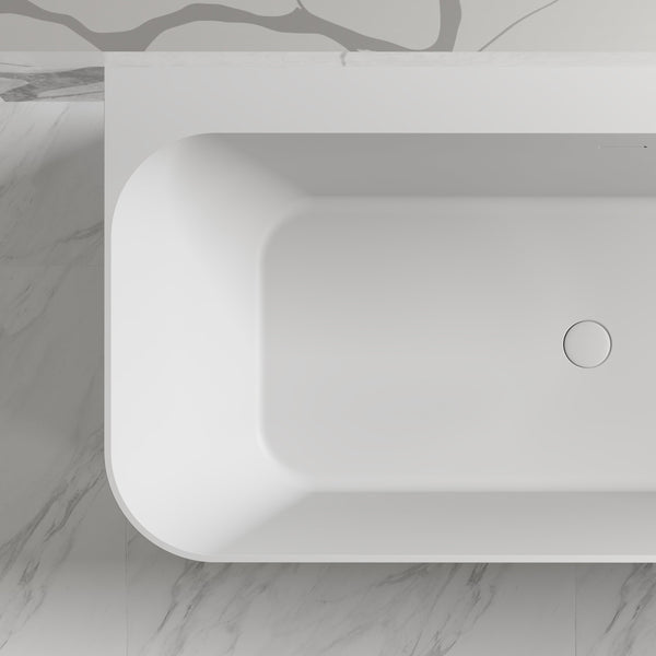 MonBlari TW-8609 Solid Surface Back-to-Wall Bathtub Left Side Top View Close-up