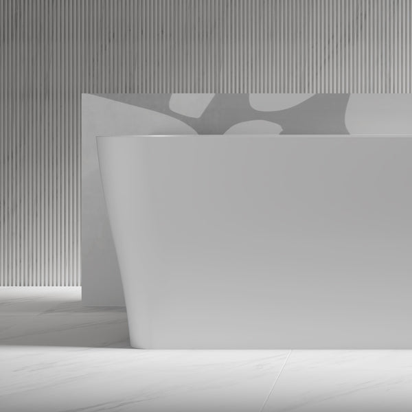 MonBlari TW-8609 Solid Surface Back-to-Wall Bathtub Left Side View Close-up
