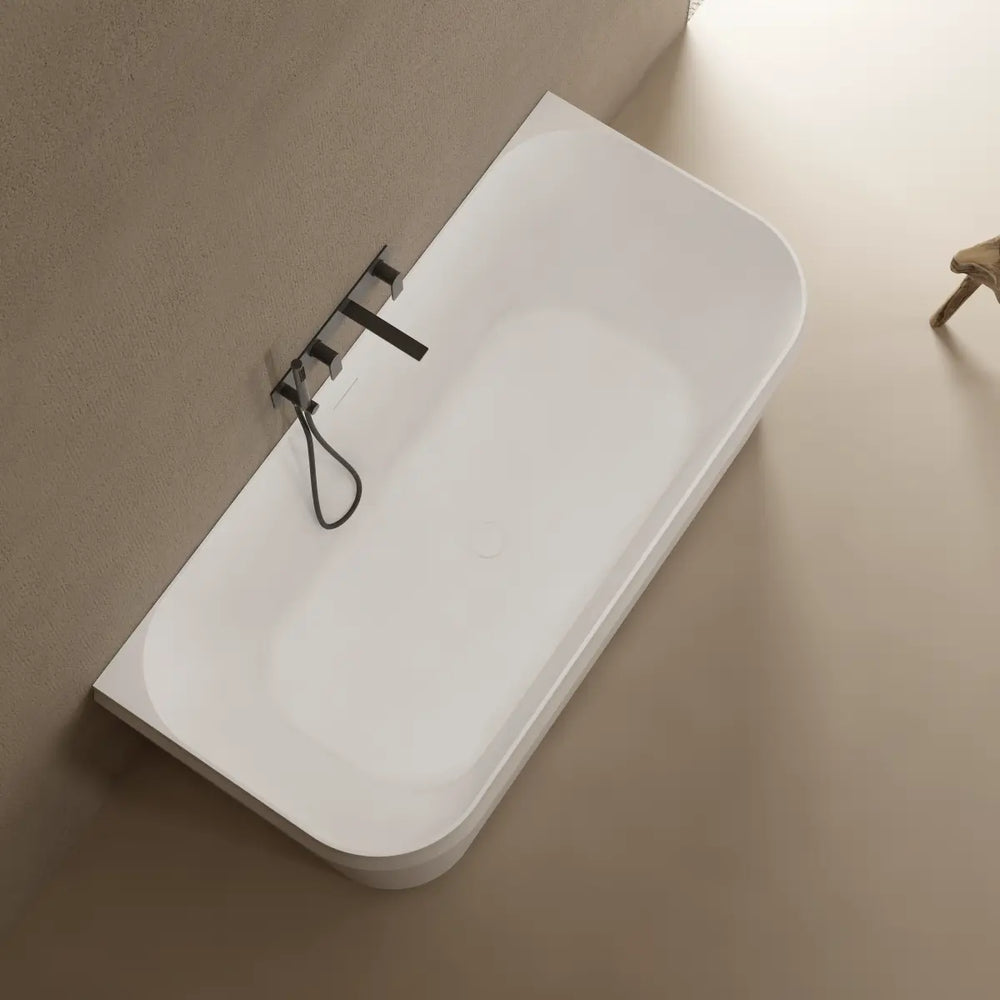 MonBlari TW-8636 Solid Surface Back-to-Wall Bathtub Side View Close-up