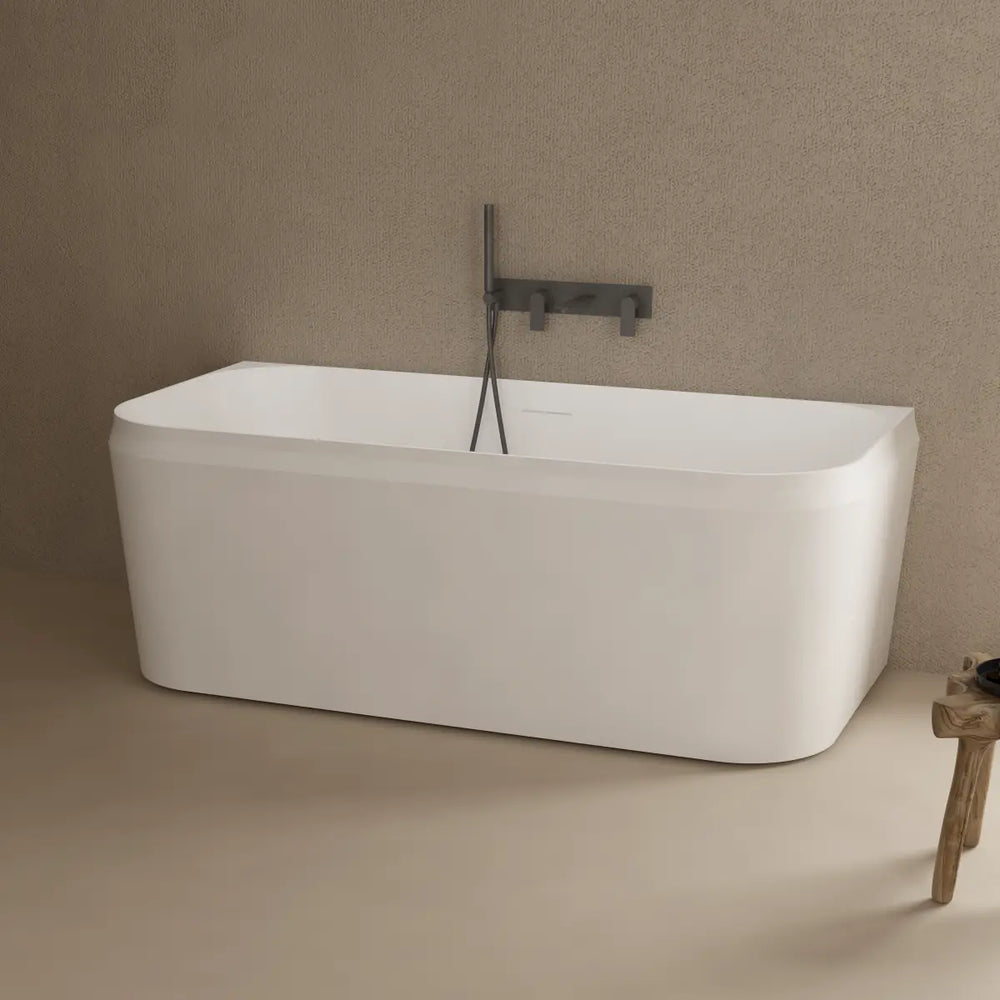 MonBlari TW-8636 Solid Surface Back-to-Wall Bathtub Side View Close-up