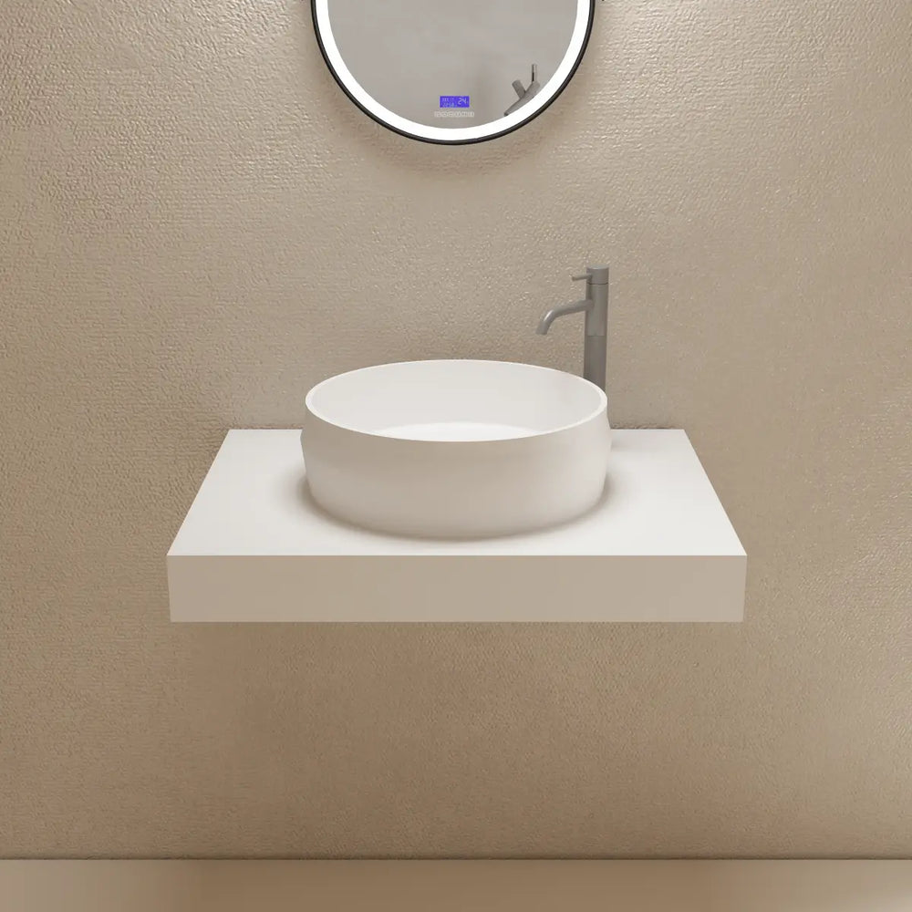 MonBlari TW-8639A Solid Surface Round Vessel Bathroom Sink Side Top View Close-up