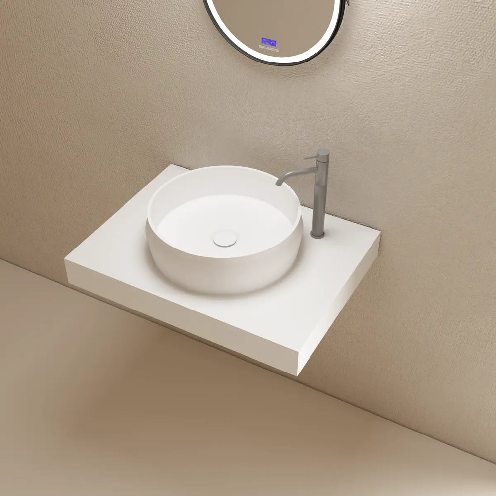 MonBlari TW-8639A Solid Surface Round Vessel Bathroom Sink Side Top View Close-up