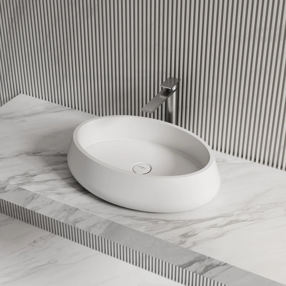 MonBlari TW-8693A Solid Surface Vessel Sink Bathroom Countertop Sink Side Top View Close-up