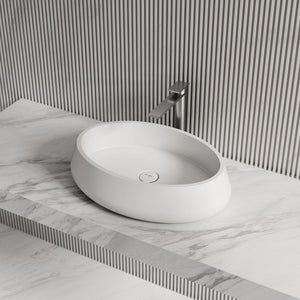 MonBlari TW-8693A Solid Surface Vessel Sink Bathroom Countertop Sink Side Top View Close-up