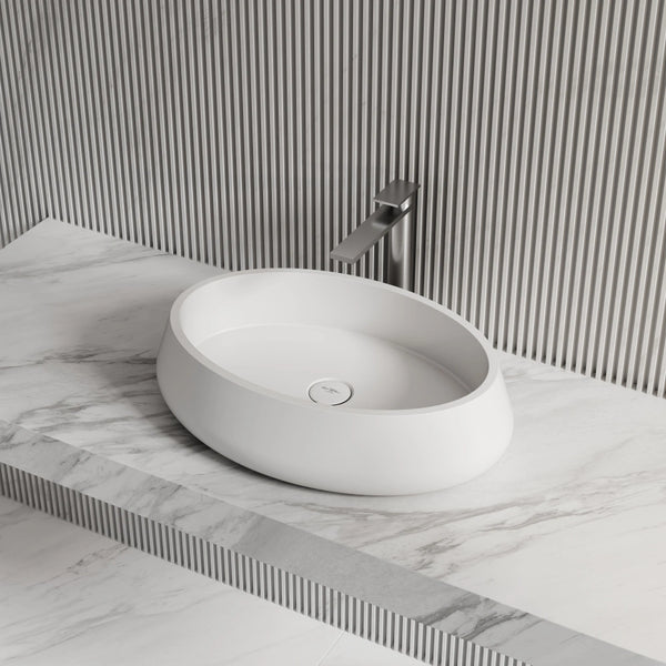 MonBlari TW-8693A Solid Surface Vessel Sink Bathroom Countertop Sink Side Top View Close-up