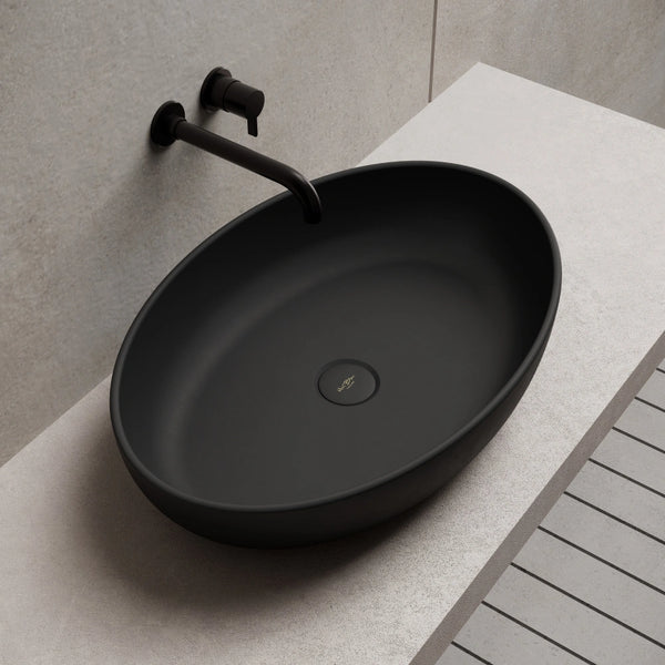 MonBlari TW-A101 Solid Surface Vessel Bowl Sink Bathroom Sink Left Side Top View Close-up
