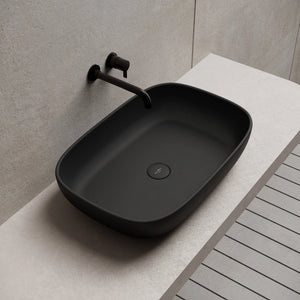 MonBlari TW-A102 Solid Surface Vessel Bowl Sink Bathroom Wash Basin Left Side Top View Close-up