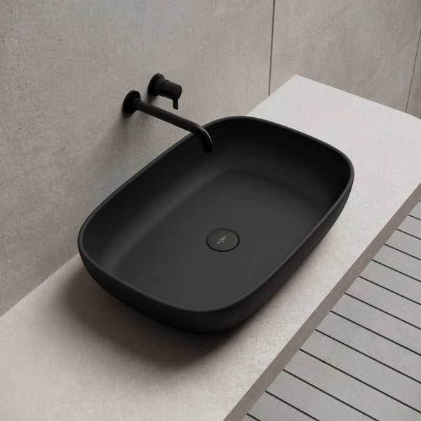 MonBlari TW-A102 Solid Surface Vessel Bowl Sink Bathroom Wash Basin Left Side Top View Close-up