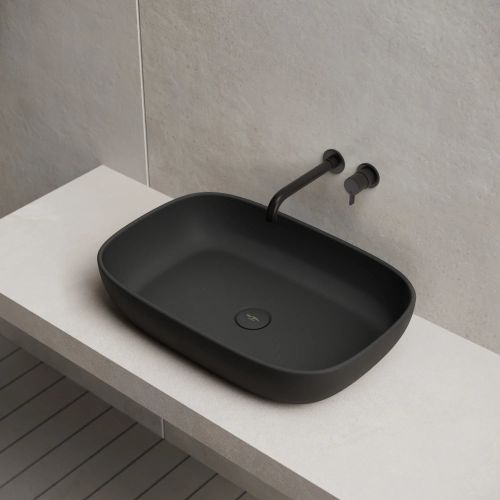 MonBlari TW-A102 Solid Surface Vessel Bowl Sink Bathroom Wash Basin Side Top View Close-up