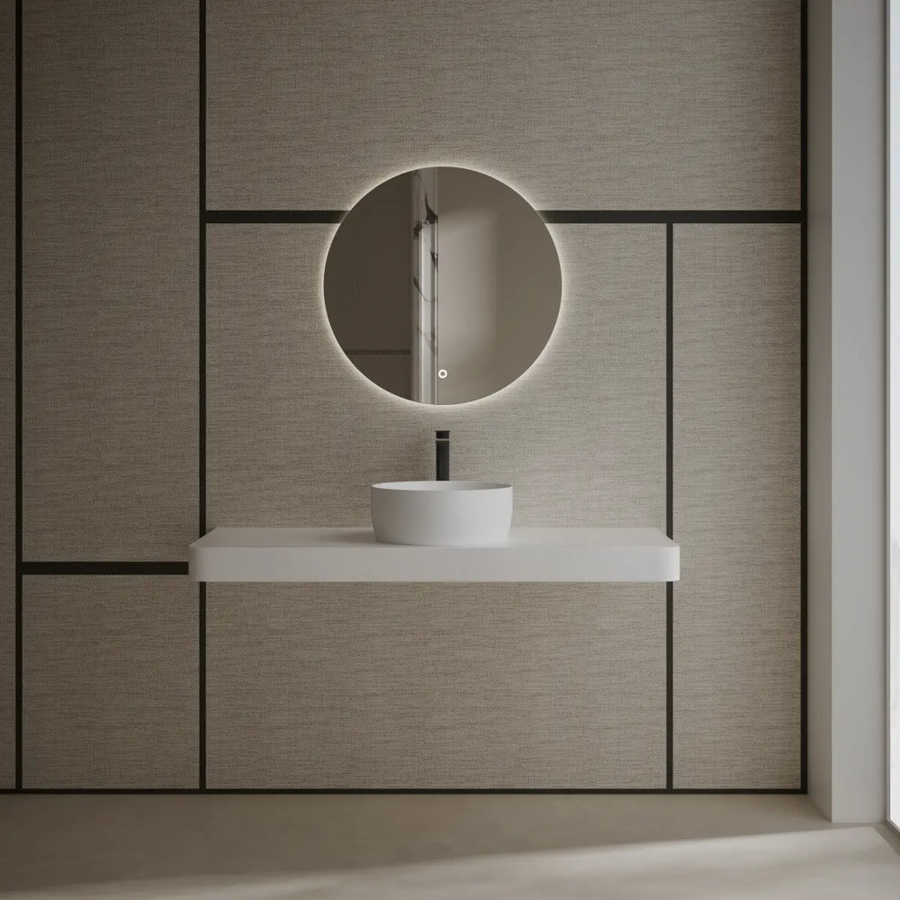 MonBlari TW-A105 Round Solid Surface Vessel Bowl Sink Bathroom Sink Side Top View Close-up