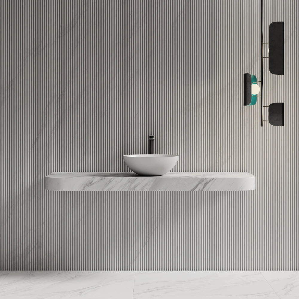 MonBlari TW-A106 Solid Surface Vessel Sink Bathroom Wash Basin Side Top View Close-up