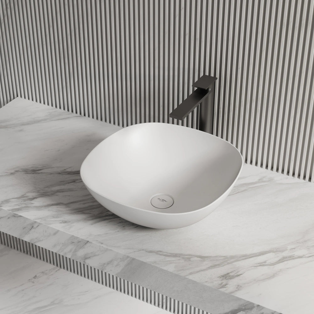 MonBlari TW-A106 Solid Surface Vessel Sink Bathroom Wash Basin Side Top View Close-up