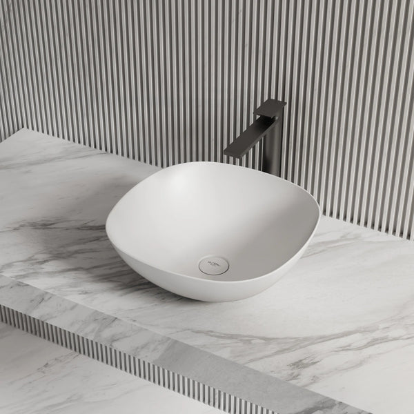 MonBlari TW-A106 Solid Surface Vessel Sink Bathroom Wash Basin Side Top View Close-up