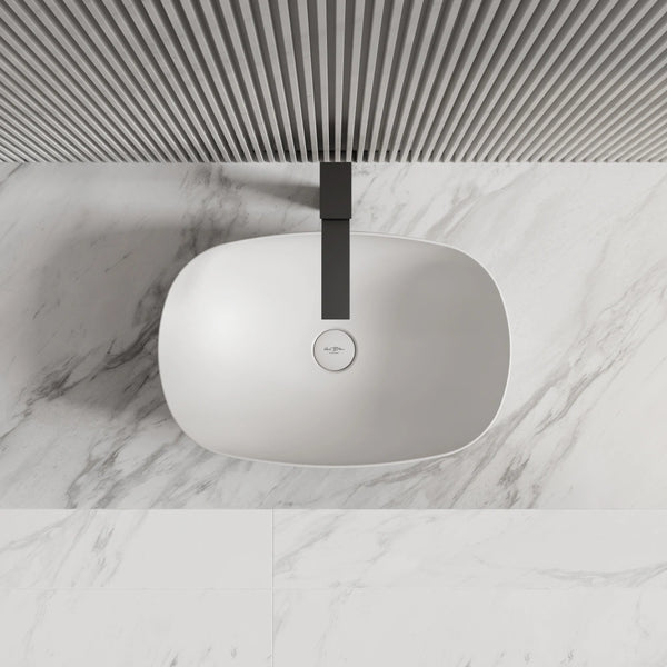 MonBlari TW-A107 Oval Solid Surface Bathroom Vessel Sink Front Top View Close-up