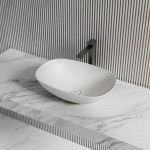 MonBlari TW-A107 Oval Solid Surface Bathroom Vessel Sink Side Top View Close-up