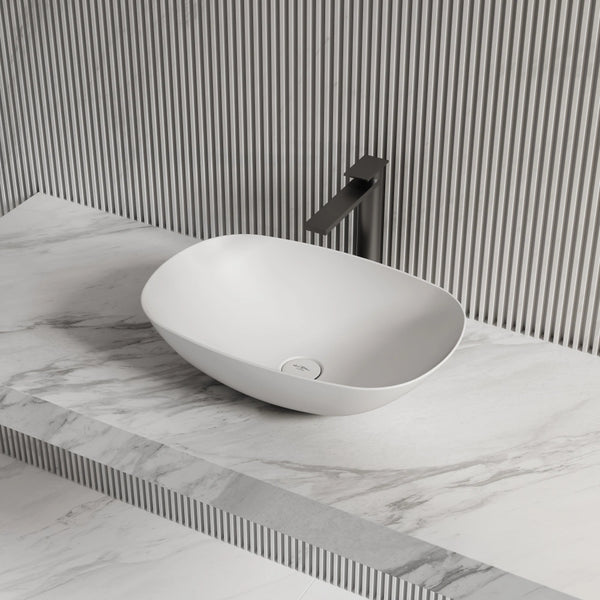 MonBlari TW-A107 Oval Solid Surface Bathroom Vessel Sink Side Top View Close-up