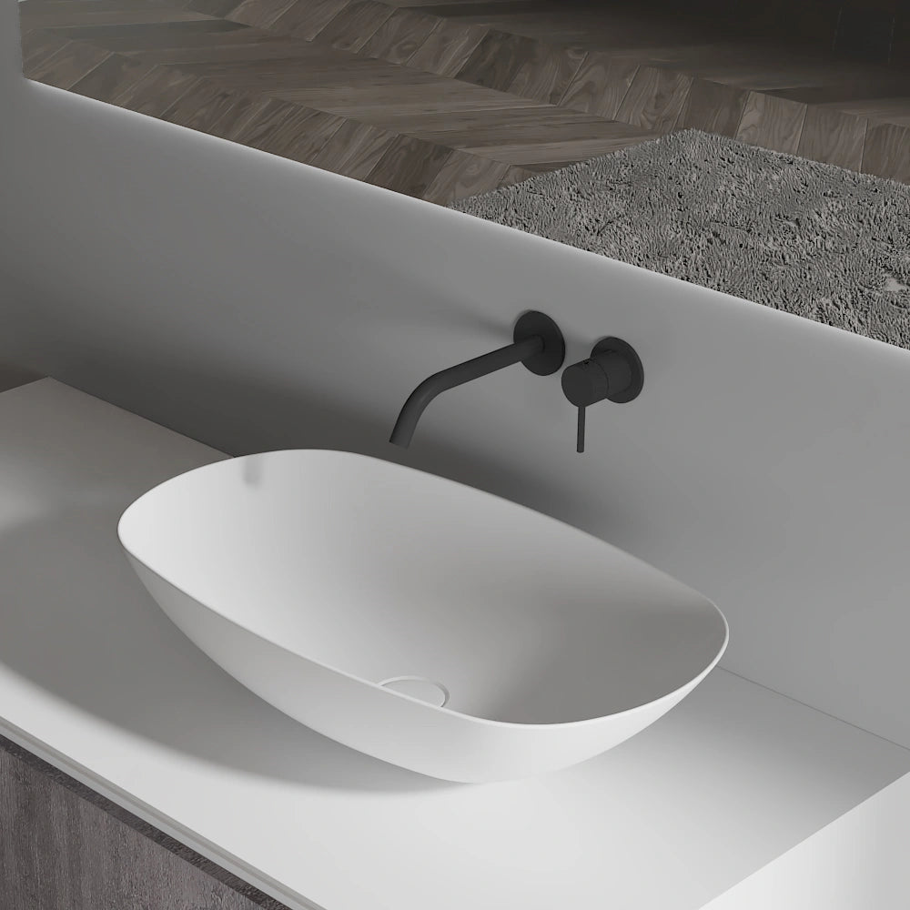 MonBlari TW-A108 White Solid Surface Vessel Bathroom Sink 630mm