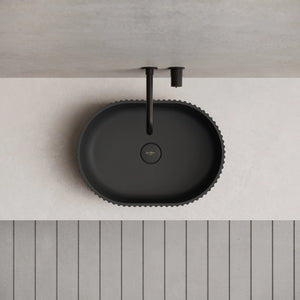 MonBlari TW-A117 Black Solid Surface Wash Basin Bathroom Vessel Sink Front Top View Close-up