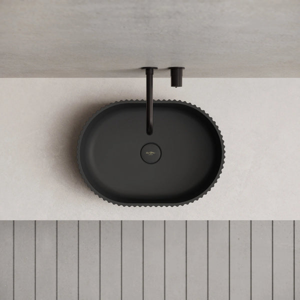 MonBlari TW-A117 Black Solid Surface Wash Basin Bathroom Vessel Sink Front Top View Close-up