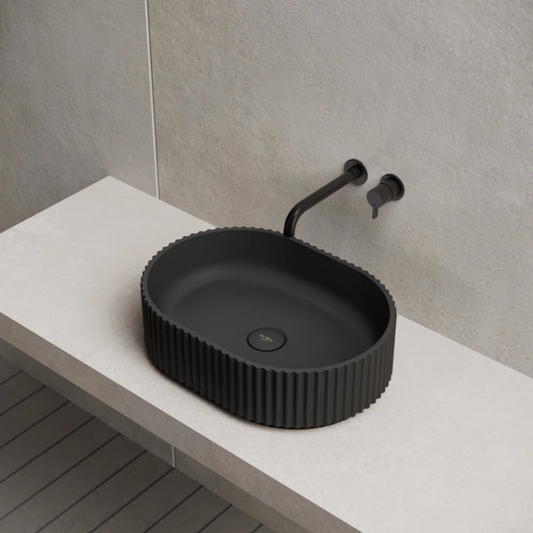 MonBlari TW-A117 Black Solid Surface Wash Basin Bathroom Vessel Sink Side Top View