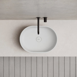 MonBlari TW-A117 White Solid Surface Wash Basin Bathroom Vessel Sink Front Top View Close-up