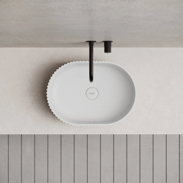 MonBlari TW-A117 White Solid Surface Wash Basin Bathroom Vessel Sink Front Top View Close-up