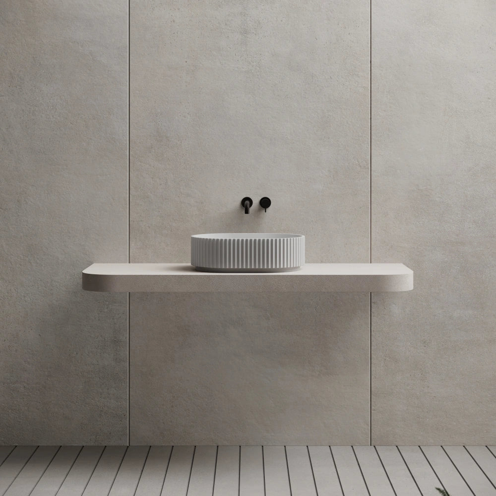 MonBlari TW-A117 White Solid Surface Wash Basin Bathroom Vessel Sink Side Top View Close-up