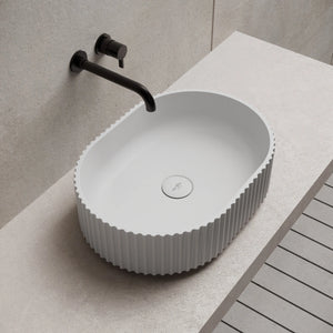 MonBlari TW-A117 White Solid Surface Wash Basin Bathroom Vessel Sink Left Side Top View Close-up