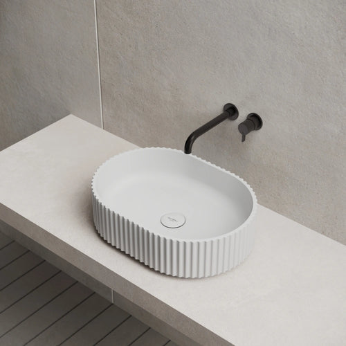 MonBlari TW-A117 White Solid Surface Wash Basin Bathroom Vessel Sink Side Top View Close-up