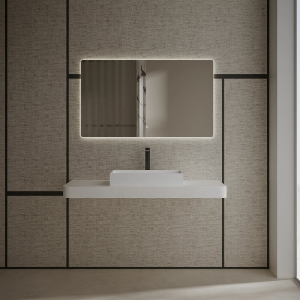 MonBlari TW-A160 Rectangular Solid Surface Vessel Sink Bathroom Sink Side Top View Close-up