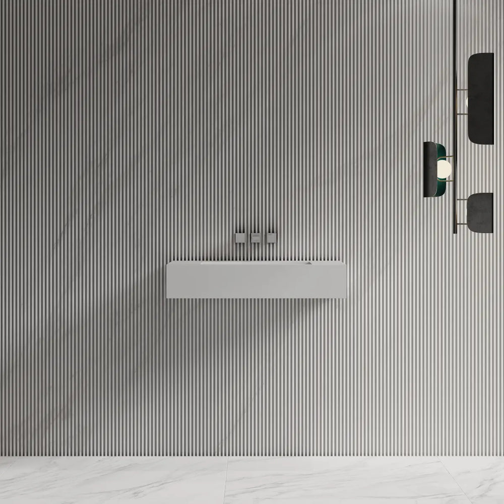 MonBlari TW-G273 SERENE SERIES Solid Surface Wall Mount Bathroom Sink 800mm Side Top View Close-up