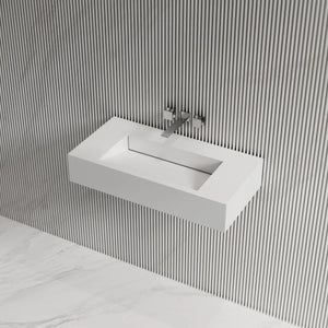 MonBlari TW-G273 SERENE SERIES Solid Surface Wall Mount Bathroom Sink 800mm Side Top View Close-up