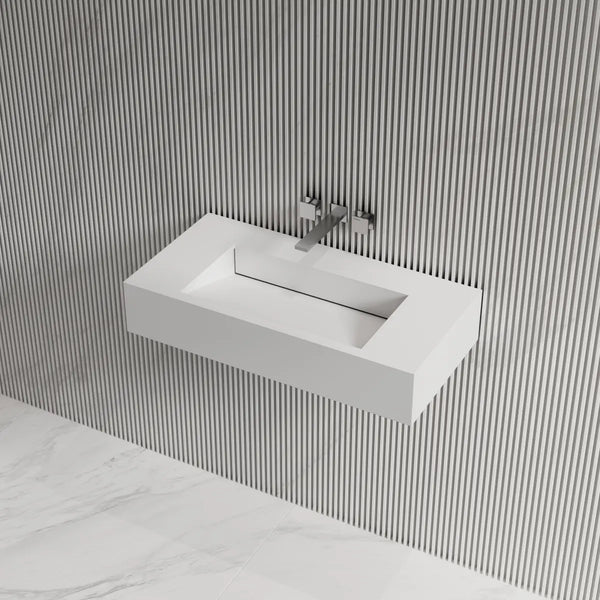 MonBlari TW-G273 SERENE SERIES Solid Surface Wall Mount Bathroom Sink 800mm Side Top View Close-up
