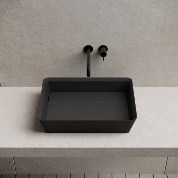 MonBlari XA-A36D Black Rectangular Solid Surface Bathroom Sink Front Top View Close-up