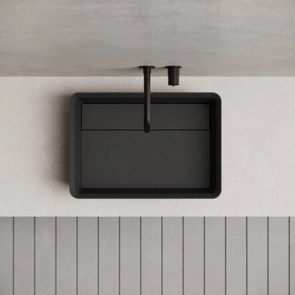 MonBlari XA-A36D Black Rectangular Solid Surface Bathroom Sink Front Top View Close-up