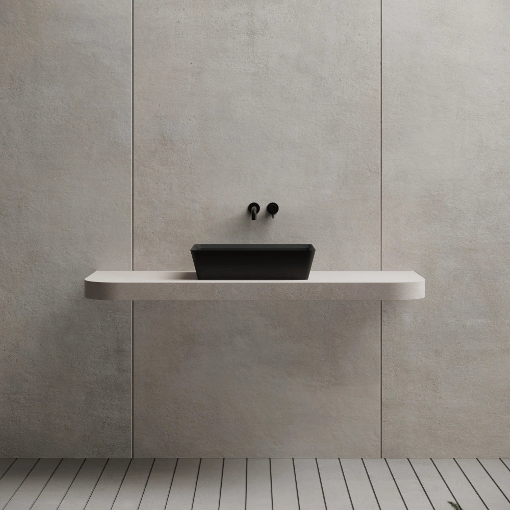 MonBlari XA-A36D Black Rectangular Solid Surface Bathroom Sink Right Side Top View Close-up