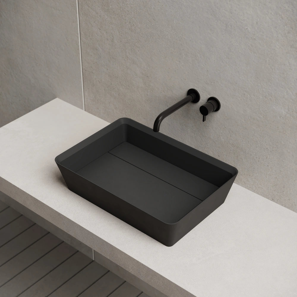 MonBlari XA-A36D Black Rectangular Solid Surface Bathroom Sink Right Side Top View Close-up