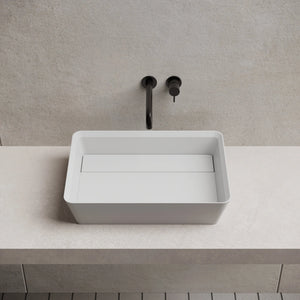MonBlari XA-A36D White Rectangular Solid Surface Bathroom Sink Front Top View Detail