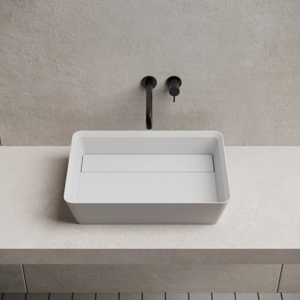 MonBlari XA-A36D White Rectangular Solid Surface Bathroom Sink Front Top View Detail