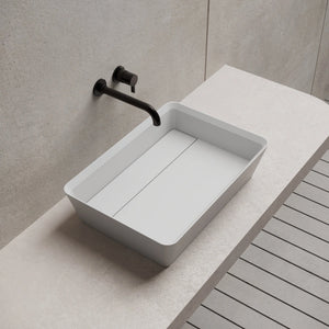 MonBlari XA-A36D White Rectangular Solid Surface Bathroom Sink Left  Side Top View Close-up
