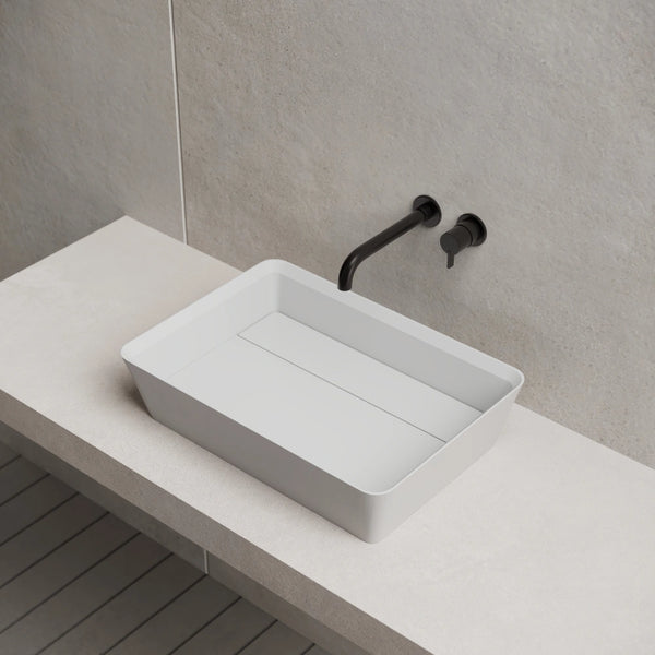 MonBlari XA-A36D White Rectangular Solid Surface Bathroom Sink Right Side Top View Close-up