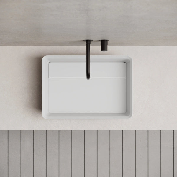 MonBlari XA-A36D White Rectangular Solid Surface Bathroom Sink Top View Close-up
